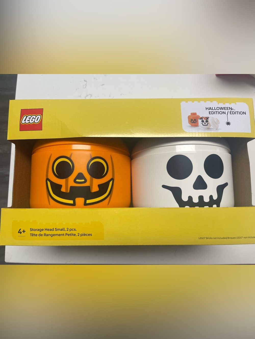 Lego Orange Pumpkin & White Skull Storage Heads